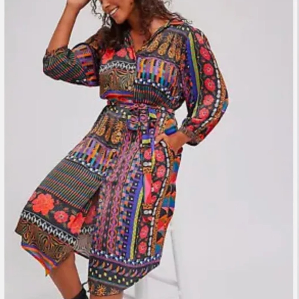 Anthropologie x Farm Rio Ciela Midi Shirtdress. Size 1X. EUC.